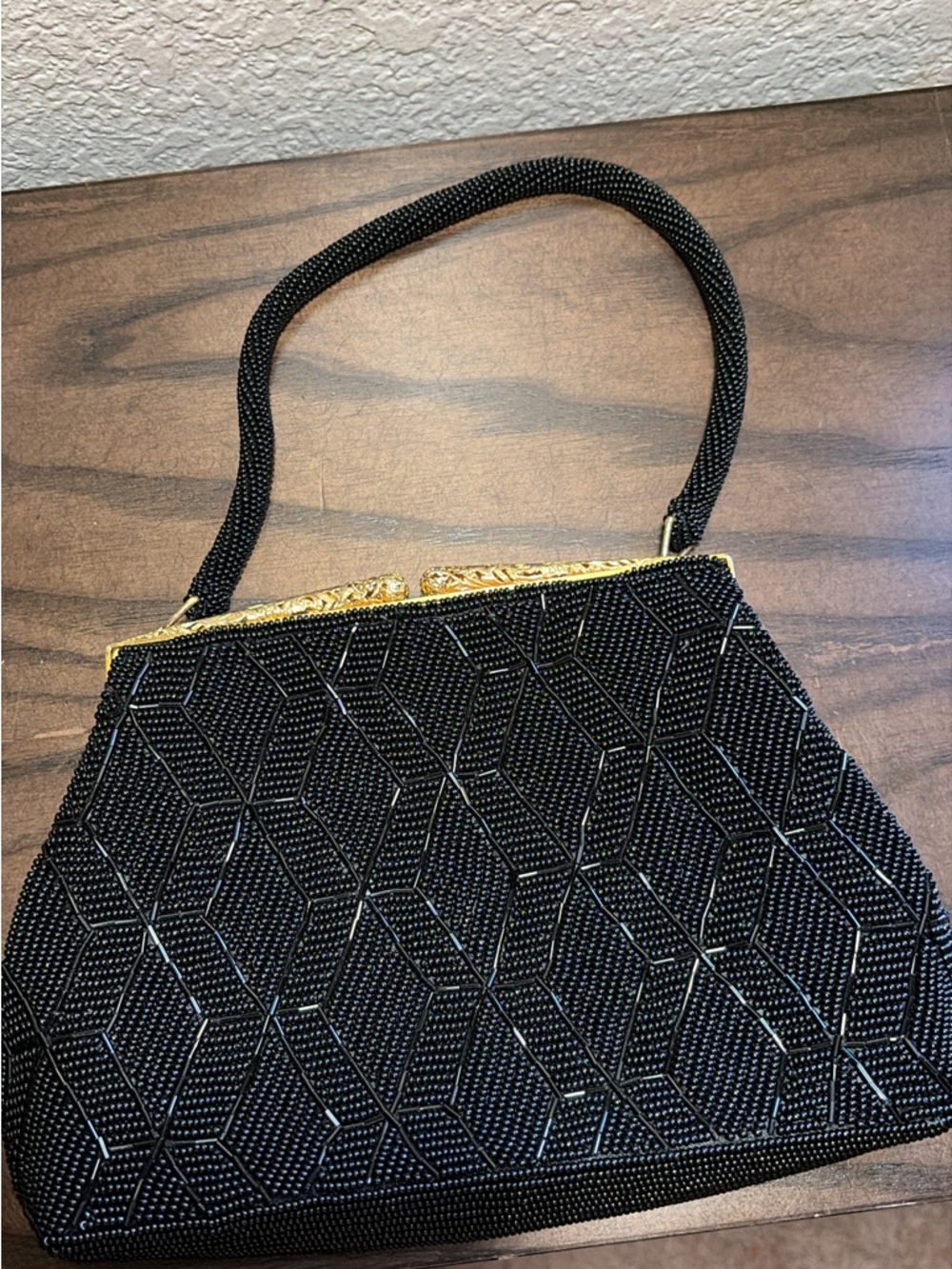 Vintage Black Beaded Evening Bag - Made in Hong Kong